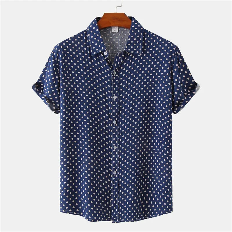 Fashion Solid Colored Dots Hawaiian Shirt Men Casual Short Sleeves Summer 3d Printed Button Blouse Tops Street Button Shirts