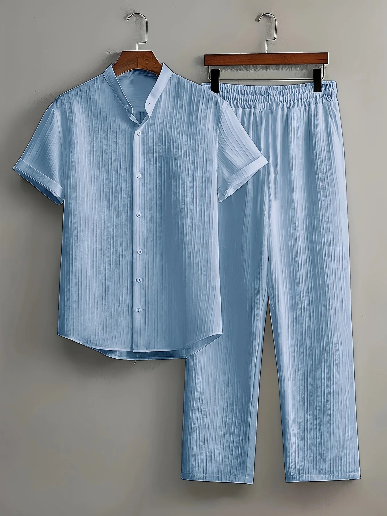 Men’s White Linen Two-Piece Outfit – Summer Short Sleeve Shirt & Drawstring Pants | Casual Travel & Outdoor Suit