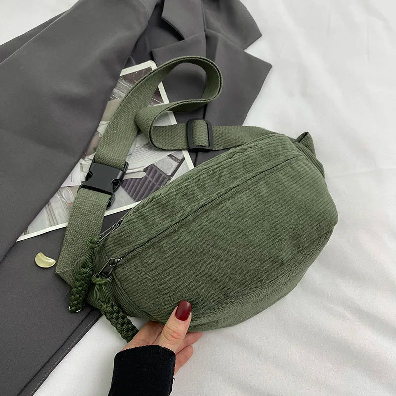 Casual Corduroy Belt Bags for Women Fashion Fanny Pack Female Banana Waist Bag Hip Purse Shoulder Crossbody Chest Bag Pocket - TheGlamTrend14:175GreenGreenCasual Corduroy Belt Bags for Women Fashion Fanny Pack Female Banana Waist Bag Hip Purse Shoulder Crossbody Chest Bag Pocket