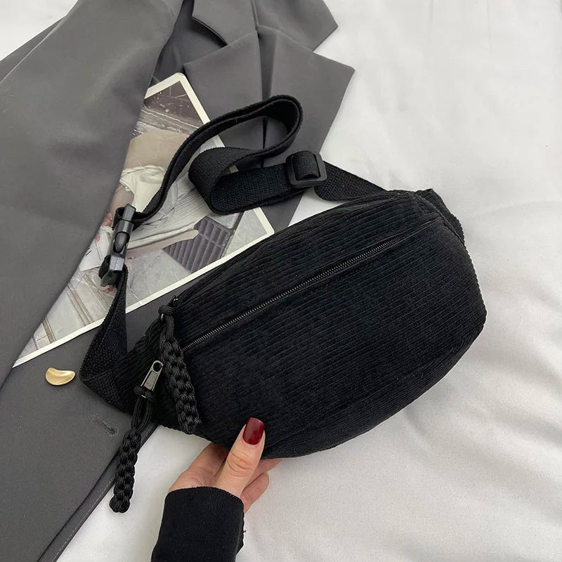 Casual Corduroy Belt Bags for Women Fashion Fanny Pack Female Banana Waist Bag Hip Purse Shoulder Crossbody Chest Bag Pocket - TheGlamTrend14:193BlackBlackCasual Corduroy Belt Bags for Women Fashion Fanny Pack Female Banana Waist Bag Hip Purse Shoulder Crossbody Chest Bag Pocket