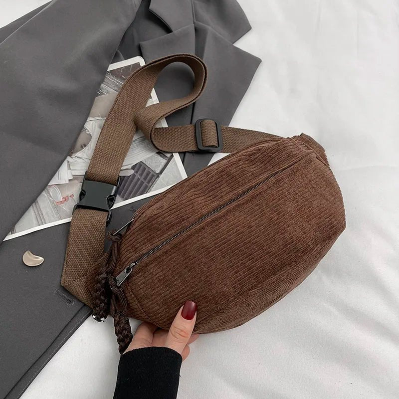 Casual Corduroy Belt Bags for Women Fashion Fanny Pack Female Banana Waist Bag Hip Purse Shoulder Crossbody Chest Bag Pocket - TheGlamTrend14:365458BrownBrownCasual Corduroy Belt Bags for Women Fashion Fanny Pack Female Banana Waist Bag Hip Purse Shoulder Crossbody Chest Bag Pocket