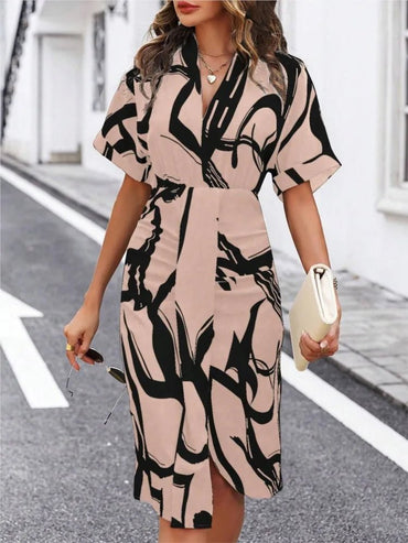 Casual Dresses For Women Summer Fashion Short Sleeve V - Neck Elegant Pullover Printed Women's High Waist Irregular Split Dress - TheGlamTrend14:100010417;5:361385CyanLCasual Dresses For Women Summer Fashion Short Sleeve V - Neck Elegant Pullover Printed Women's High Waist Irregular Split Dress