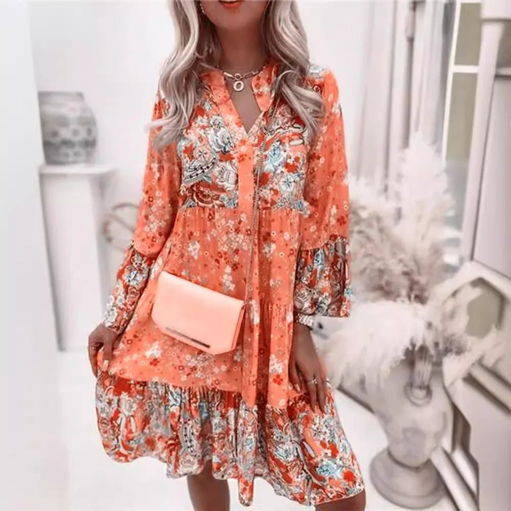 Casual Floral Print Dresses For Women 2024 Sping Summer Boho V Neck Delicate Loose A Line Elegant Beach Party Dress Robe Femme - TheGlamTrend14:1052;5:4182PinkXXLCasual Floral Print Dresses For Women 2024 Sping Summer Boho V Neck Delicate Loose A Line Elegant Beach Party Dress Robe Femme