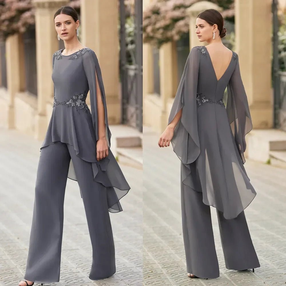 Casual Grey Women Evening Dresses Appliques O - Neck Long Sleeve 2 Piece Tops With Pants Sets Elegant Female Prom Dress 2025 - TheGlamTrend14:771picture color;200000443:151picture color2Casual Grey Women Evening Dresses Appliques O - Neck Long Sleeve 2 Piece Tops With Pants Sets Elegant Female Prom Dress 2025