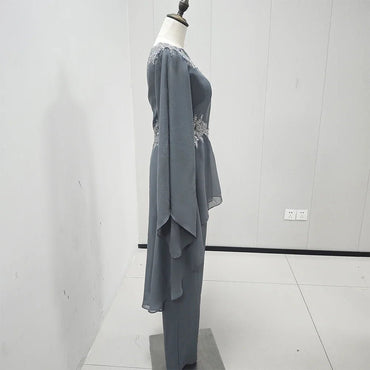 Casual Grey Women Evening Dresses Appliques O - Neck Long Sleeve 2 Piece Tops With Pants Sets Elegant Female Prom Dress 2025 - TheGlamTrend14:771picture color;200000443:151picture color2Casual Grey Women Evening Dresses Appliques O - Neck Long Sleeve 2 Piece Tops With Pants Sets Elegant Female Prom Dress 2025