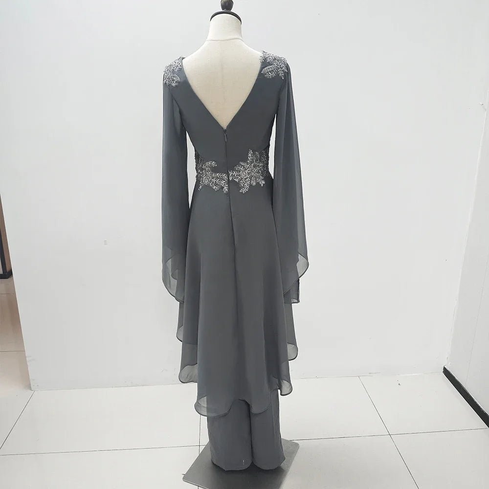 Casual Grey Women Evening Dresses Appliques O - Neck Long Sleeve 2 Piece Tops With Pants Sets Elegant Female Prom Dress 2025 - TheGlamTrend14:771picture color;200000443:151picture color2Casual Grey Women Evening Dresses Appliques O - Neck Long Sleeve 2 Piece Tops With Pants Sets Elegant Female Prom Dress 2025