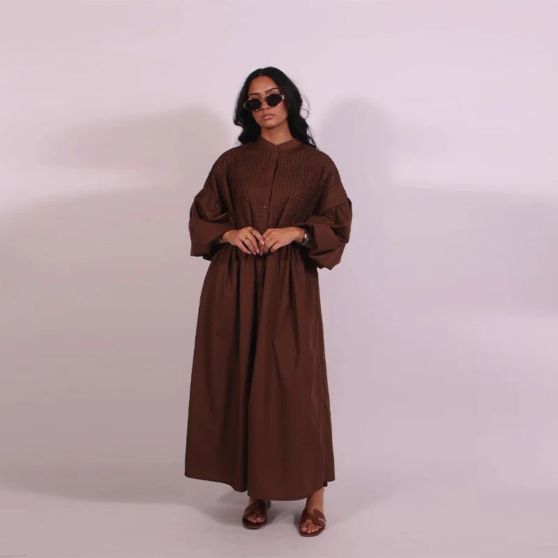 Casual Long Dress Women Loose O Neck Single Breasted Long Sleeves High Waist Robe Female 2025 Summer Fashion Solid Dresses Lady - TheGlamTrend14:193brown;5:100014064brownSCasual Long Dress Women Loose O Neck Single Breasted Long Sleeves High Waist Robe Female 2025 Summer Fashion Solid Dresses Lady