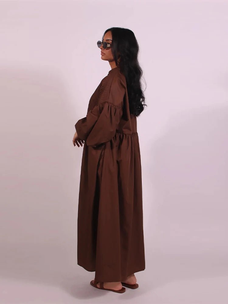 Casual Long Dress Women Loose O Neck Single Breasted Long Sleeves High Waist Robe Female 2025 Summer Fashion Solid Dresses Lady - TheGlamTrend14:350850blue;5:361386blueMCasual Long Dress Women Loose O Neck Single Breasted Long Sleeves High Waist Robe Female 2025 Summer Fashion Solid Dresses Lady