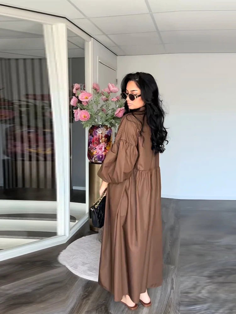 Casual Long Dress Women Loose O Neck Single Breasted Long Sleeves High Waist Robe Female 2025 Summer Fashion Solid Dresses Lady - TheGlamTrend14:350850blue;5:361386blueMCasual Long Dress Women Loose O Neck Single Breasted Long Sleeves High Waist Robe Female 2025 Summer Fashion Solid Dresses Lady
