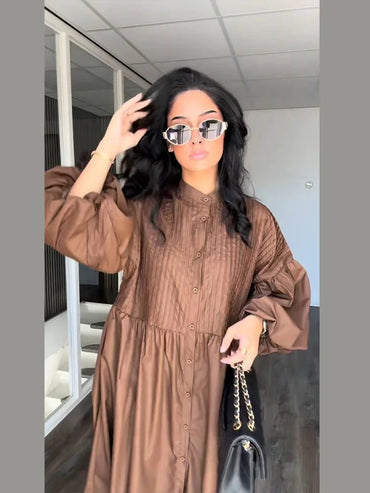 Casual Long Dress Women Loose O Neck Single Breasted Long Sleeves High Waist Robe Female 2025 Summer Fashion Solid Dresses Lady - TheGlamTrend14:350850blue;5:361386blueMCasual Long Dress Women Loose O Neck Single Breasted Long Sleeves High Waist Robe Female 2025 Summer Fashion Solid Dresses Lady