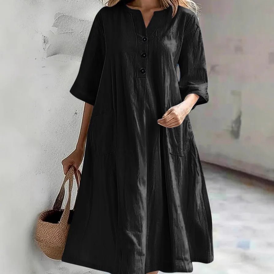 Casual Loose Cotton Long Dress Women Spring Summer 2025 Fashion Half Sleeve V - Neck Pocket Midi Dresses Elegant Party Vestidos - TheGlamTrend14:496;5:100014064PURPLESCasual Loose Cotton Long Dress Women Spring Summer 2025 Fashion Half Sleeve V - Neck Pocket Midi Dresses Elegant Party Vestidos