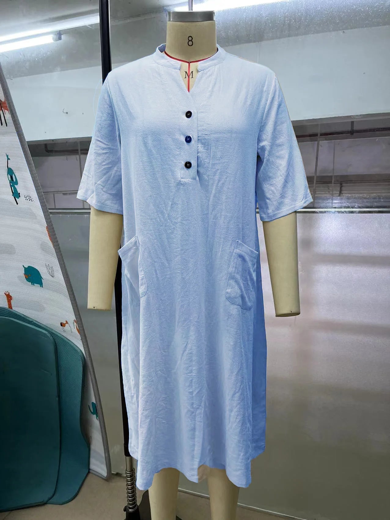 Casual Loose Cotton Long Dress Women Spring Summer 2025 Fashion Half Sleeve V - Neck Pocket Midi Dresses Elegant Party Vestidos - TheGlamTrend14:496;5:100014064PURPLESCasual Loose Cotton Long Dress Women Spring Summer 2025 Fashion Half Sleeve V - Neck Pocket Midi Dresses Elegant Party Vestidos