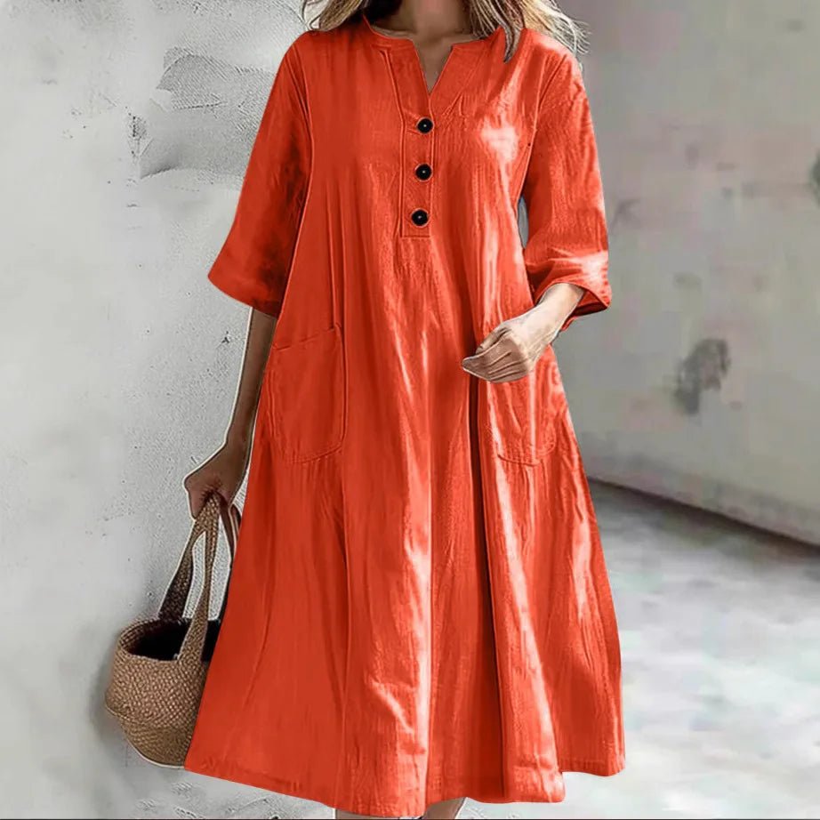 Casual Loose Cotton Long Dress Women Spring Summer 2025 Fashion Half Sleeve V - Neck Pocket Midi Dresses Elegant Party Vestidos - TheGlamTrend14:496;5:100014064PURPLESCasual Loose Cotton Long Dress Women Spring Summer 2025 Fashion Half Sleeve V - Neck Pocket Midi Dresses Elegant Party Vestidos