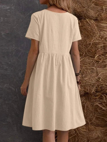 Casual Loose Solid Color Short Dresses For Women 2024 Summer Simple A - Line Pocket Midi Dress Elegant Vintage Female Dresses - TheGlamTrend14:173Yellow;5:100014064YellowSCasual Loose Solid Color Short Dresses For Women 2024 Summer Simple A - Line Pocket Midi Dress Elegant Vintage Female Dresses
