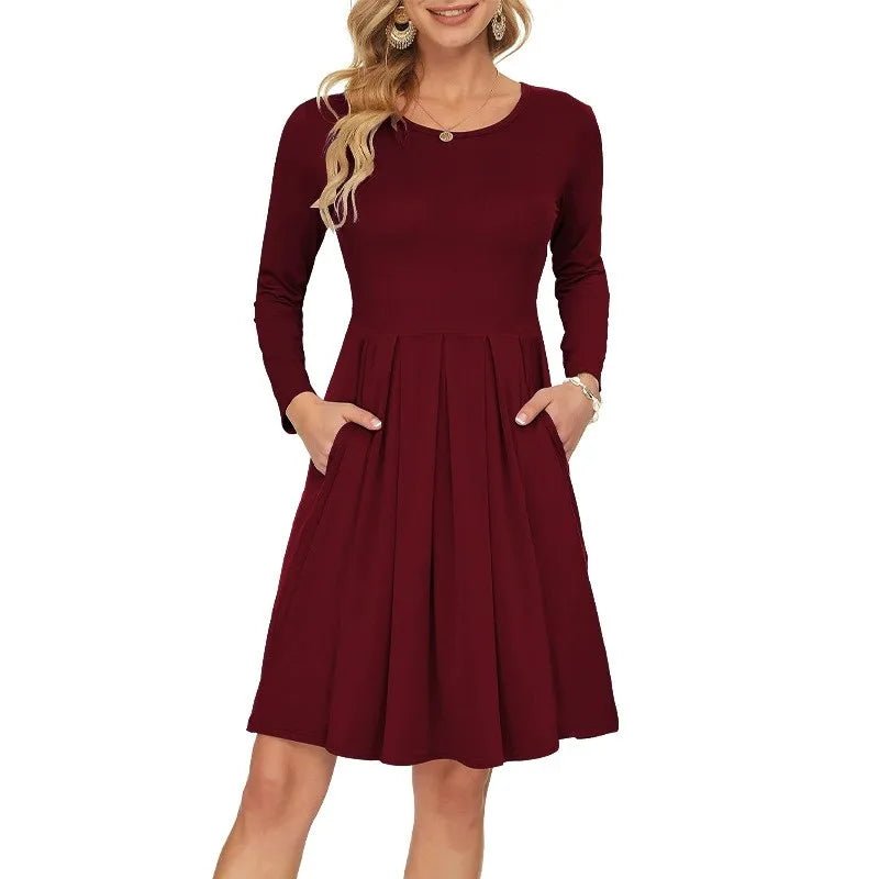 Casual round Neck Dress Long Sleeve Summer Dress Comfortable Lightweight Women's Fashion Clothing - TheGlamTrend14:273312254;5:100014064ClaretSCasual round Neck Dress Long Sleeve Summer Dress Comfortable Lightweight Women's Fashion Clothing