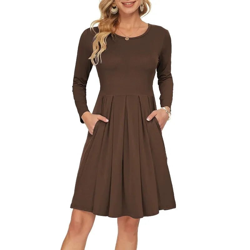 Casual round Neck Dress Long Sleeve Summer Dress Comfortable Lightweight Women's Fashion Clothing - TheGlamTrend14:273312254;5:100014064ClaretSCasual round Neck Dress Long Sleeve Summer Dress Comfortable Lightweight Women's Fashion Clothing