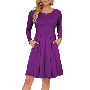 Casual round Neck Dress Long Sleeve Summer Dress Comfortable Lightweight Women's Fashion Clothing - TheGlamTrend14:273312254;5:100014064ClaretSCasual round Neck Dress Long Sleeve Summer Dress Comfortable Lightweight Women's Fashion Clothing