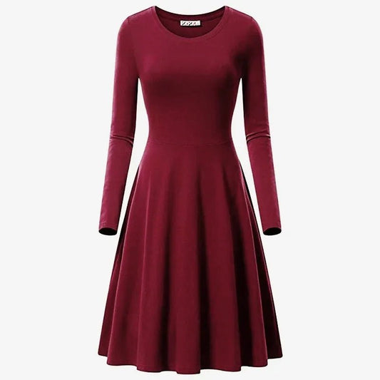 Casual round Neck Dress Long Sleeve Summer Dress Comfortable Lightweight Women's Fashion Clothing - TheGlamTrend14:273312254;5:100014064ClaretSCasual round Neck Dress Long Sleeve Summer Dress Comfortable Lightweight Women's Fashion Clothing