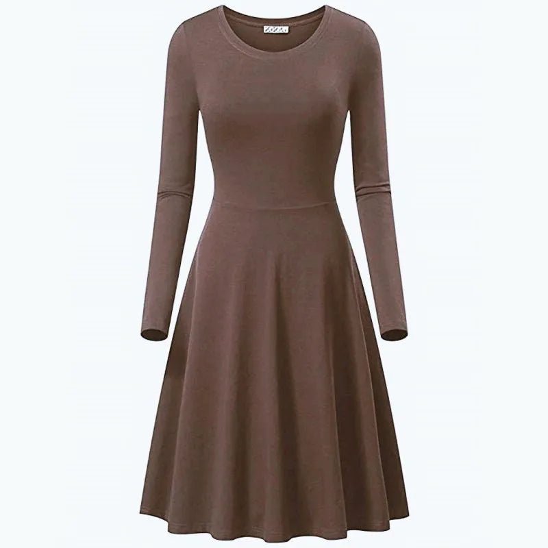 Casual round Neck Dress Long Sleeve Summer Dress Comfortable Lightweight Women's Fashion Clothing - TheGlamTrend14:365458;5:4182BrownXXLCasual round Neck Dress Long Sleeve Summer Dress Comfortable Lightweight Women's Fashion Clothing