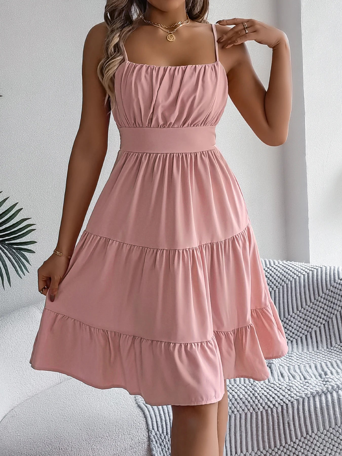 Casual Vacation Ruffled Camisole Dress Spring Summer Women's Solid Dresses for Women - TheGlamTrend14:1052;5:361386PinkMCasual Vacation Ruffled Camisole Dress Spring Summer Women's Solid Dresses for Women