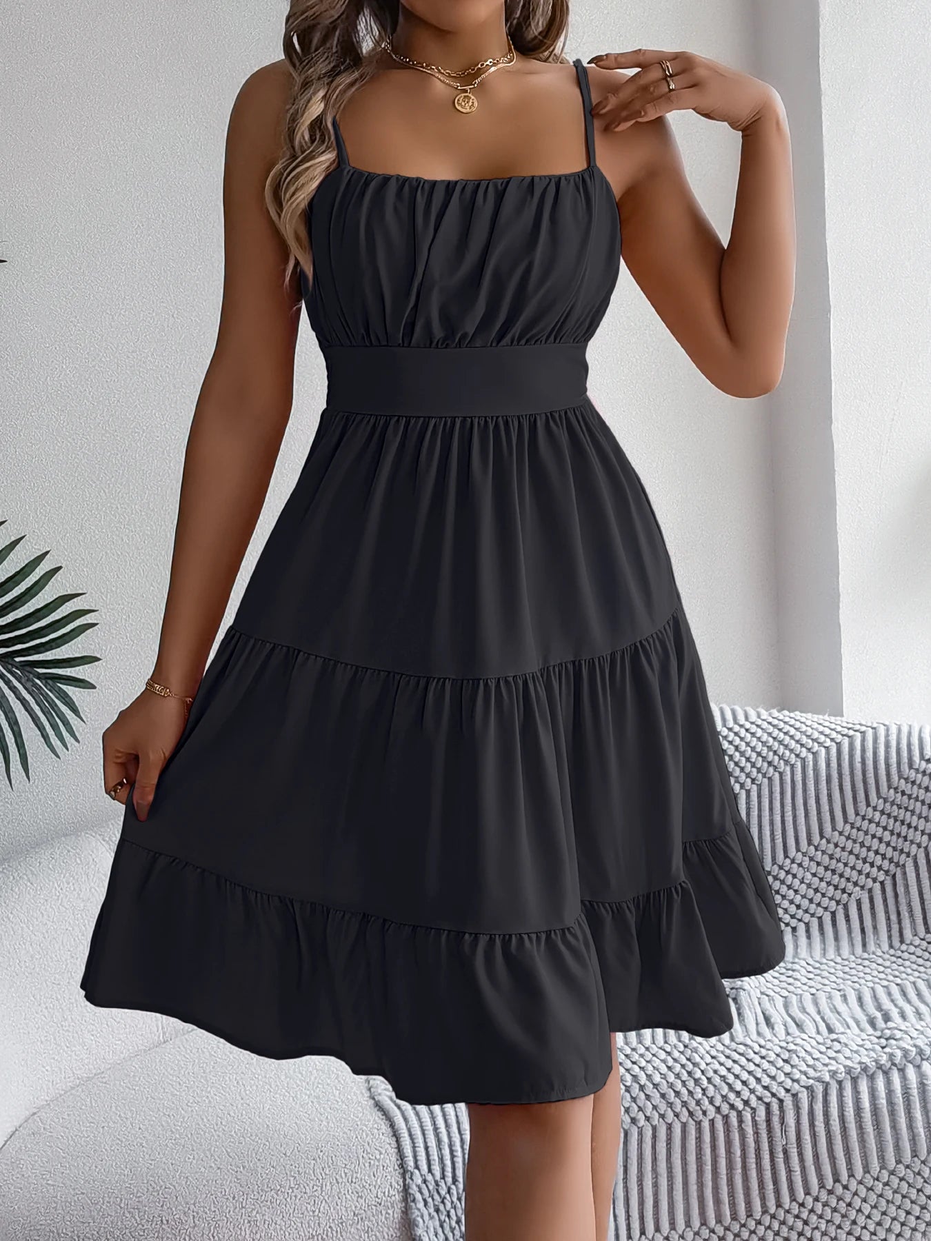 Casual Vacation Ruffled Camisole Dress Spring Summer Women's Solid Dresses for Women - TheGlamTrend14:193;5:361385blackLCasual Vacation Ruffled Camisole Dress Spring Summer Women's Solid Dresses for Women