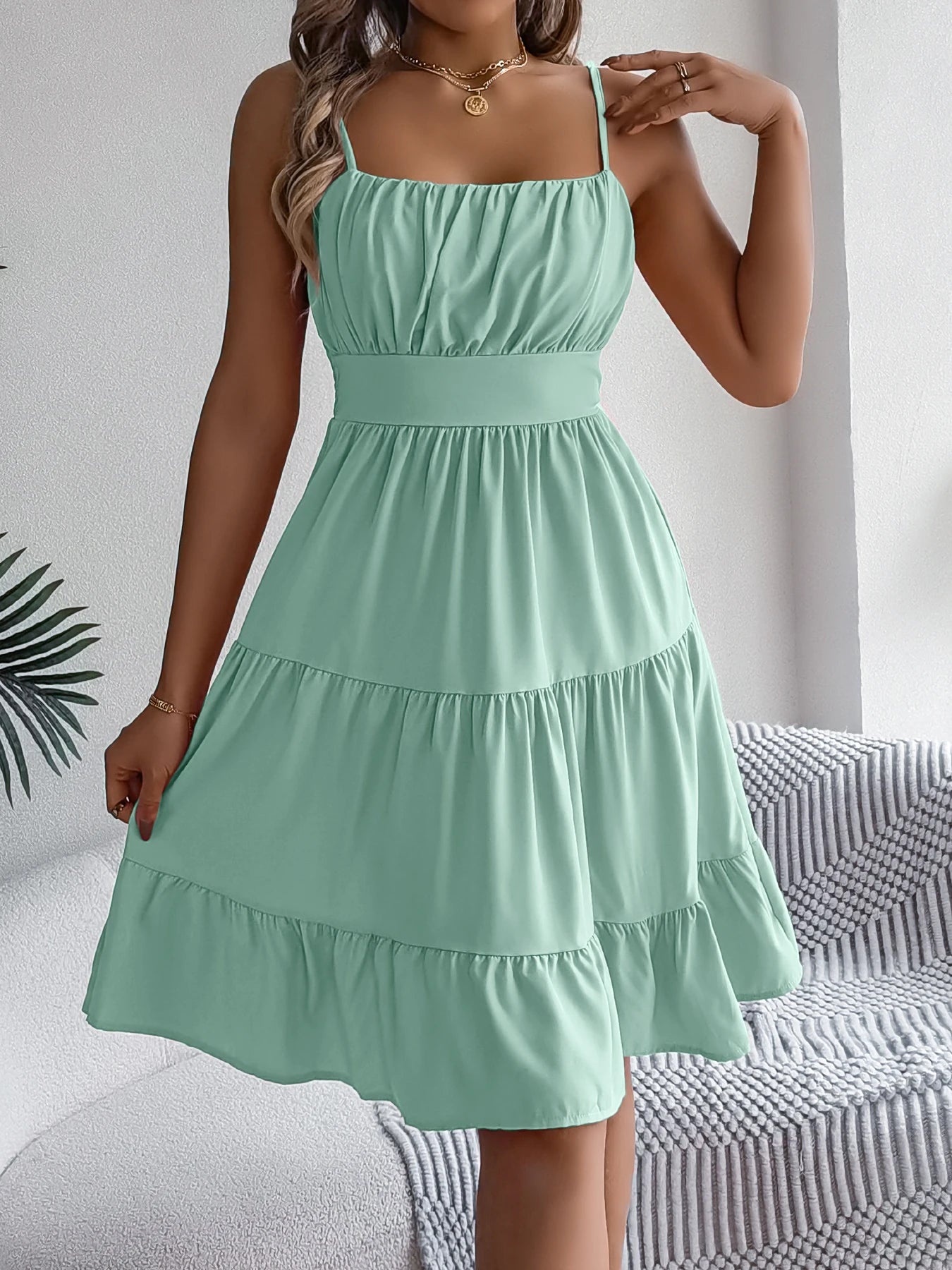 Casual Vacation Ruffled Camisole Dress Spring Summer Women's Solid Dresses for Women - TheGlamTrend14:202520811;5:361385MintLCasual Vacation Ruffled Camisole Dress Spring Summer Women's Solid Dresses for Women