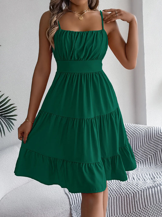 Casual Vacation Ruffled Camisole Dress Spring Summer Women's Solid Dresses for Women - TheGlamTrend14:202693815;5:361385Dark GreenLCasual Vacation Ruffled Camisole Dress Spring Summer Women's Solid Dresses for Women