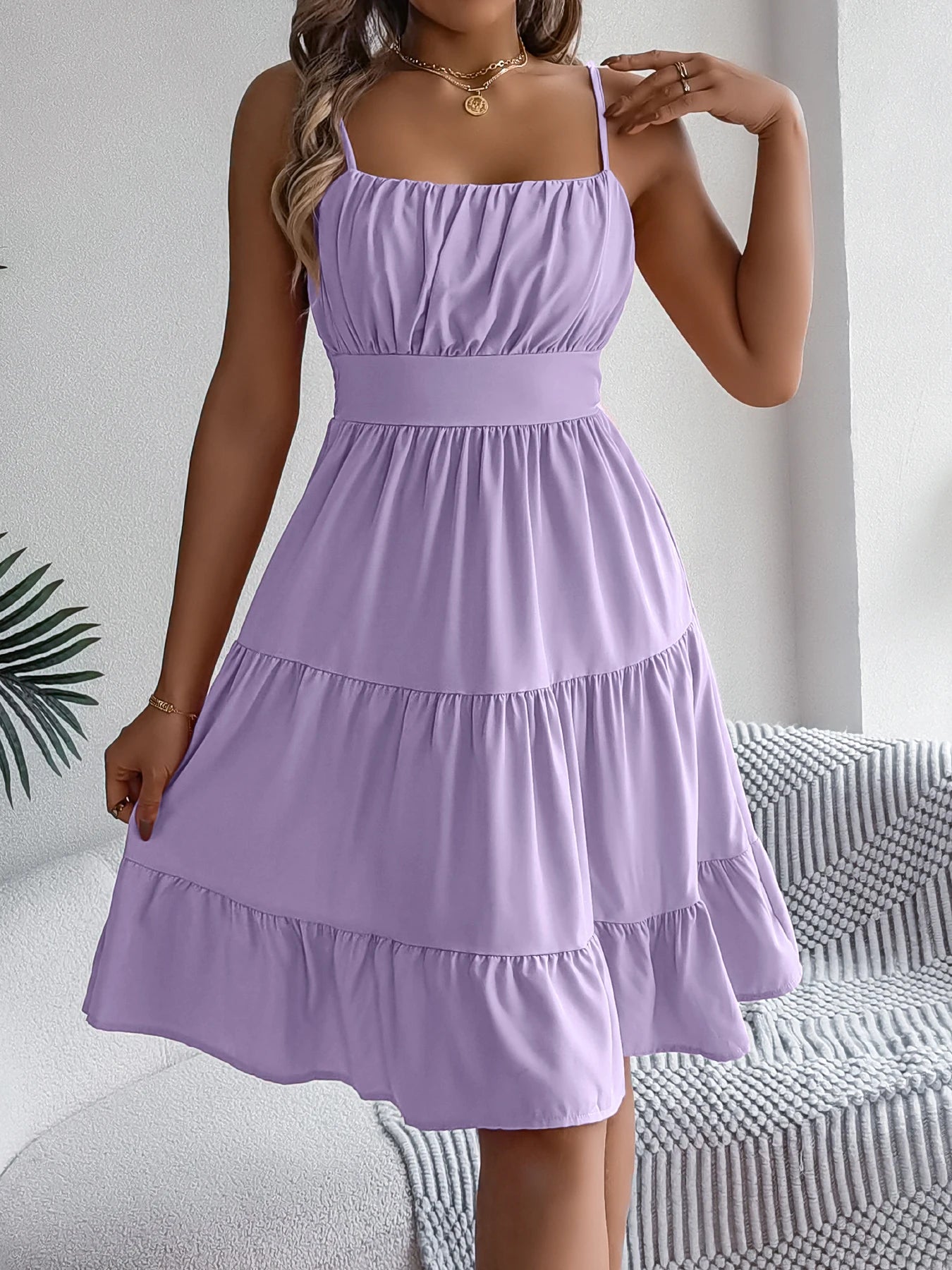 Casual Vacation Ruffled Camisole Dress Spring Summer Women's Solid Dresses for Women - TheGlamTrend14:496;5:361385PURPLELCasual Vacation Ruffled Camisole Dress Spring Summer Women's Solid Dresses for Women