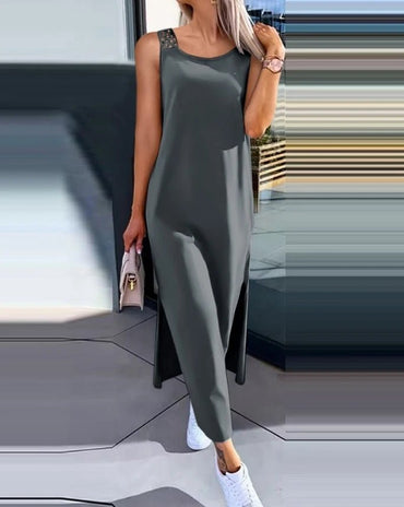 Casual women's dresses 2025 Summer Fashion Slit Hollow - Out Casual Plain Round Neck Sleeveless Daily Straight Mid - Calf long dress - TheGlamTrend14:193B;5:100014064BSCasual women's dresses 2025 Summer Fashion Slit Hollow - Out Casual Plain Round Neck Sleeveless Daily Straight Mid - Calf long dress