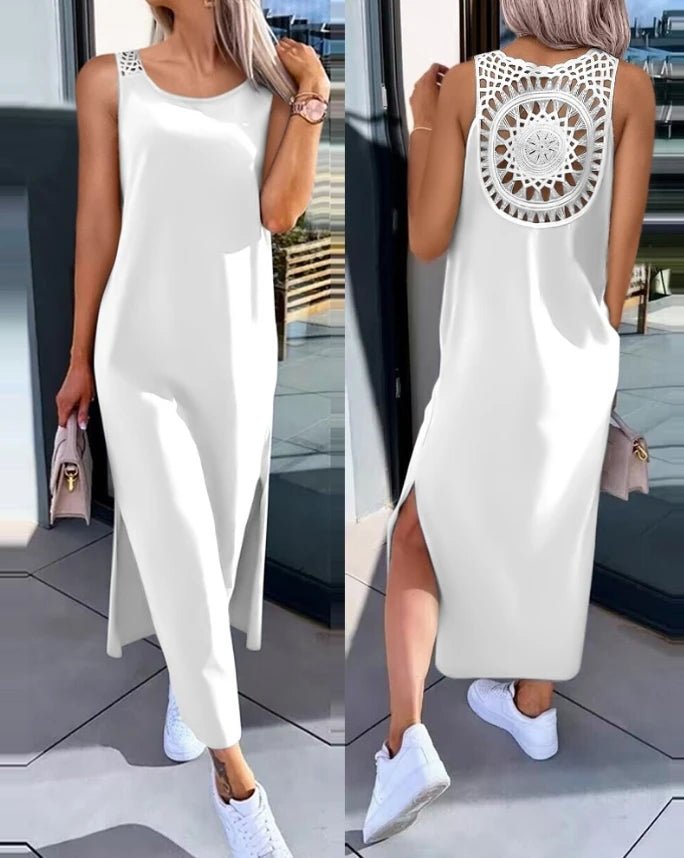 Casual women's dresses 2025 Summer Fashion Slit Hollow - Out Casual Plain Round Neck Sleeveless Daily Straight Mid - Calf long dress - TheGlamTrend14:365458E;5:100014064ESCasual women's dresses 2025 Summer Fashion Slit Hollow - Out Casual Plain Round Neck Sleeveless Daily Straight Mid - Calf long dress