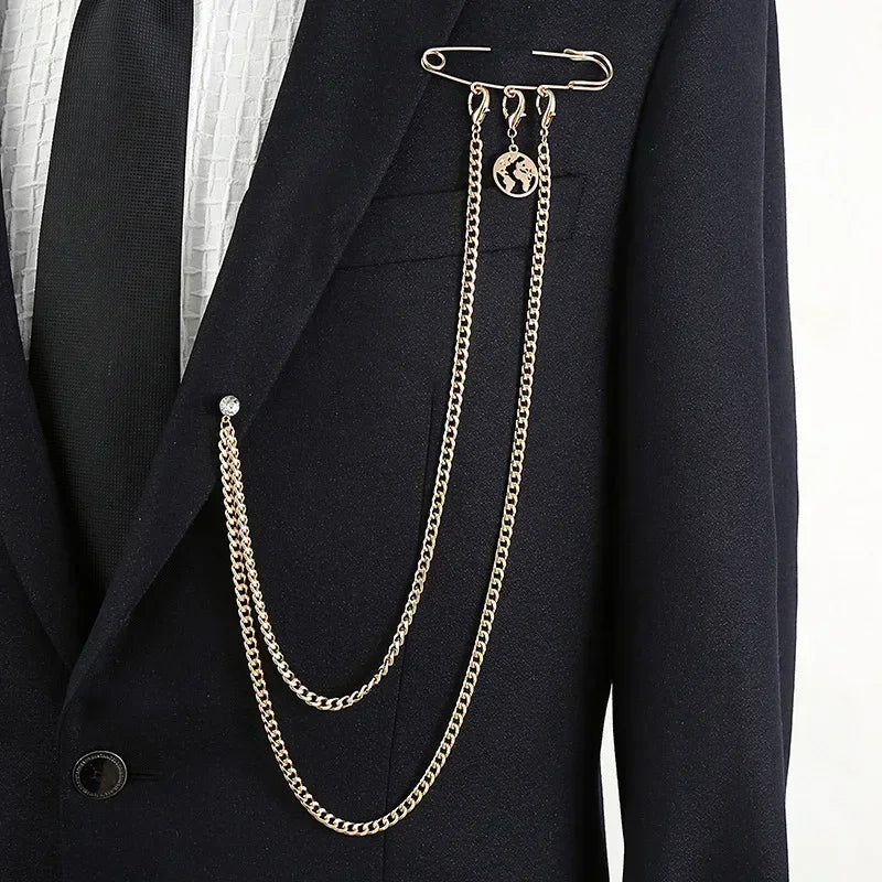 Chain Brooch for Men Long Chains Pins Men's Fashion Suit Accessories Personality Exaggerated Trendy Mens Brooches - TheGlamTrend200001033:20000486211Chain Brooch for Men Long Chains Pins Men's Fashion Suit Accessories Personality Exaggerated Trendy Mens Brooches