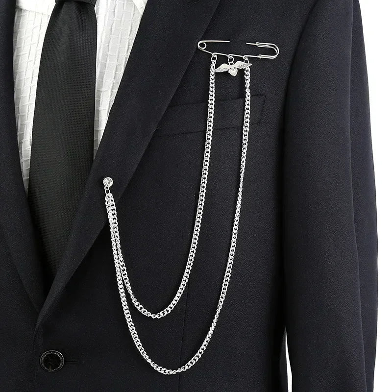 Chain Brooch for Men Long Chains Pins Men's Fashion Suit Accessories Personality Exaggerated Trendy Mens Brooches - TheGlamTrend200001033:20000518322Chain Brooch for Men Long Chains Pins Men's Fashion Suit Accessories Personality Exaggerated Trendy Mens Brooches