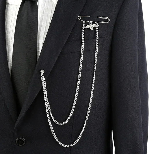 Chain Brooch for Men Long Chains Pins Men's Fashion Suit Accessories Personality Exaggerated Trendy Mens Brooches - TheGlamTrend200001033:20000518322Chain Brooch for Men Long Chains Pins Men's Fashion Suit Accessories Personality Exaggerated Trendy Mens Brooches