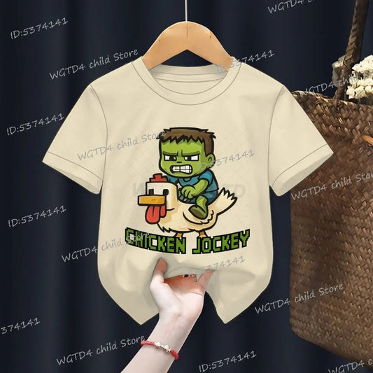 Children's Clothing Funny Chicken Jockey Graphic T Shirt Baby Girl Boy Summer Tops Cartoon Fashion Chicken Jockey Kids Clothes - TheGlamTrend14:200001438;200000463:200661902Khaki8TChildren's Clothing Funny Chicken Jockey Graphic T Shirt Baby Girl Boy Summer Tops Cartoon Fashion Chicken Jockey Kids Clothes