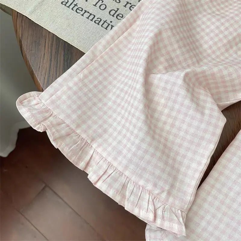 Children's Clothing Sets Bow Short Sleeve Top + Plaid Wide Leg Pants 2pcs Sets Kids Clothes for Girls Toddler Girl Clothes - TheGlamTrend14:173pink sets;200000463:200004188pink sets3TChildren's Clothing Sets Bow Short Sleeve Top + Plaid Wide Leg Pants 2pcs Sets Kids Clothes for Girls Toddler Girl Clothes