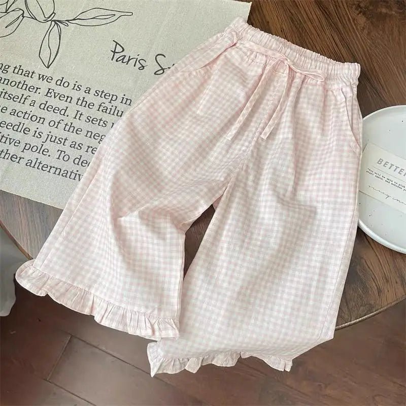 Children's Clothing Sets Bow Short Sleeve Top + Plaid Wide Leg Pants 2pcs Sets Kids Clothes for Girls Toddler Girl Clothes - TheGlamTrend14:193pink pants;200000463:200661901pink pants7TChildren's Clothing Sets Bow Short Sleeve Top + Plaid Wide Leg Pants 2pcs Sets Kids Clothes for Girls Toddler Girl Clothes