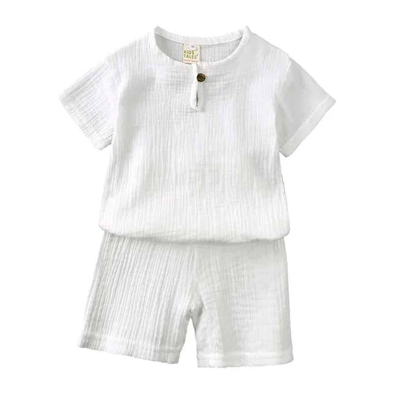 Cotton Linen Kids Clothes Girls Outfit Summer Boy Clothing Sets Solid Color Short Sleeve Tops Shorts Children Clothing 2 - 7 Years - TheGlamTrend14:29;200000463:200004191WHITE5Cotton Linen Kids Clothes Girls Outfit Summer Boy Clothing Sets Solid Color Short Sleeve Tops Shorts Children Clothing 2 - 7 Years