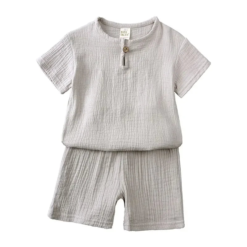 Cotton Linen Kids Clothes Girls Outfit Summer Boy Clothing Sets Solid Color Short Sleeve Tops Shorts Children Clothing 2 - 7 Years - TheGlamTrend14:691;200000463:200004193GRAY7Cotton Linen Kids Clothes Girls Outfit Summer Boy Clothing Sets Solid Color Short Sleeve Tops Shorts Children Clothing 2 - 7 Years