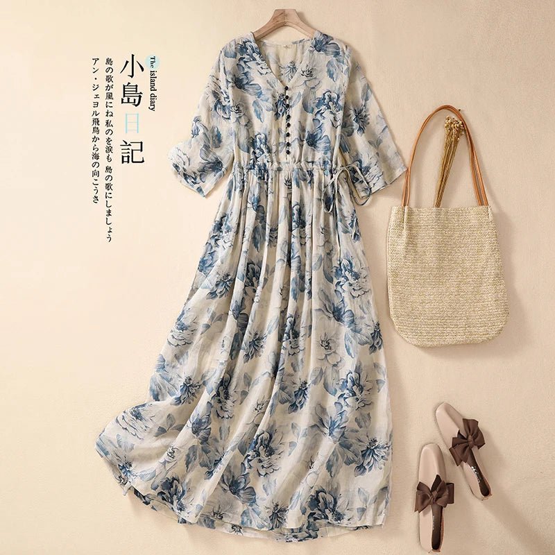 Dresses for Women Summer Casual Loose Print V Neck Short Sleeve Ropa de Mujer Pullover Robe Vestidos Cotton Vintage A - line Dress - TheGlamTrend14:173XJM3LC060A69901;5:361386XJM3LC060A69901MDresses for Women Summer Casual Loose Print V Neck Short Sleeve Ropa de Mujer Pullover Robe Vestidos Cotton Vintage A - line Dress