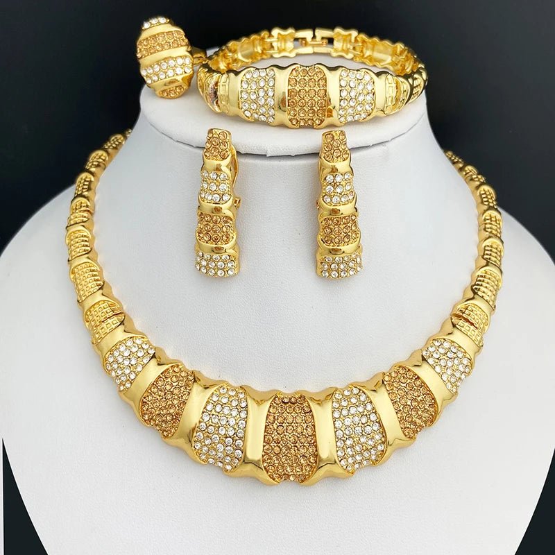 Dubai Jewelry Set For Women 18K Gold Plated Luxury Necklace Earrings Bracelet And Ring Set Jewelry For Wedding Party Trending - TheGlamTrend200001033:36118122Dubai Jewelry Set For Women 18K Gold Plated Luxury Necklace Earrings Bracelet And Ring Set Jewelry For Wedding Party Trending
