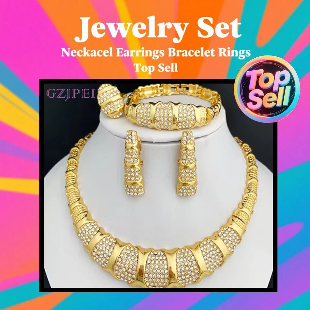 Dubai Jewelry Set For Women 18K Gold Plated Luxury Necklace Earrings Bracelet And Ring Set Jewelry For Wedding Party Trending - TheGlamTrend200001033:36118833Dubai Jewelry Set For Women 18K Gold Plated Luxury Necklace Earrings Bracelet And Ring Set Jewelry For Wedding Party Trending