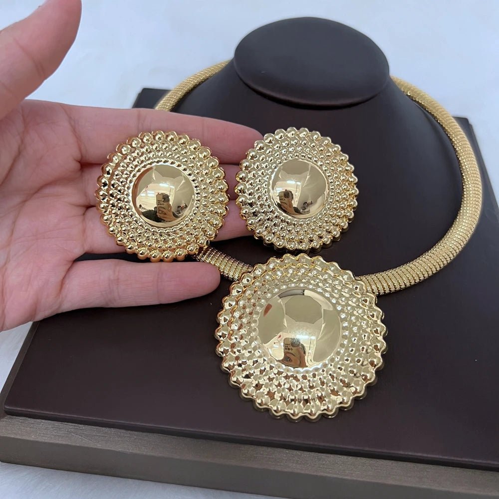 Dubai Jewelry Set for Women Round Beads Pendant Necklace and Earrings Gold Plated Jewelry for Weddings Bride Accessory Gift - TheGlamTrend200001033:361180Big SizeBig Size 1Dubai Jewelry Set for Women Round Beads Pendant Necklace and Earrings Gold Plated Jewelry for Weddings Bride Accessory Gift