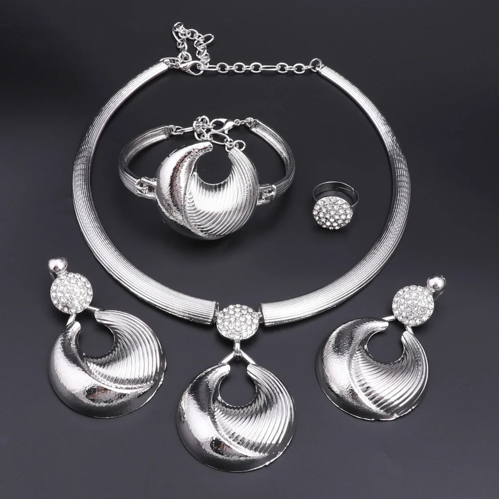 Dubai Jewelry Set For Women Silver Plated Luxury Necklace Earrings Bracelet And Ring Set Jewelry For Wedding Party Trending ﻿ - TheGlamTrend200001033:361180GoldGoldDubai Jewelry Set For Women Silver Plated Luxury Necklace Earrings Bracelet And Ring Set Jewelry For Wedding Party Trending ﻿
