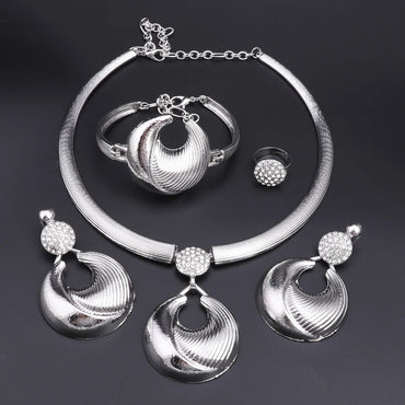 Dubai Jewelry Set For Women Silver Plated Luxury Necklace Earrings Bracelet And Ring Set Jewelry For Wedding Party Trending ﻿ - TheGlamTrend200001033:361180GoldGoldDubai Jewelry Set For Women Silver Plated Luxury Necklace Earrings Bracelet And Ring Set Jewelry For Wedding Party Trending ﻿