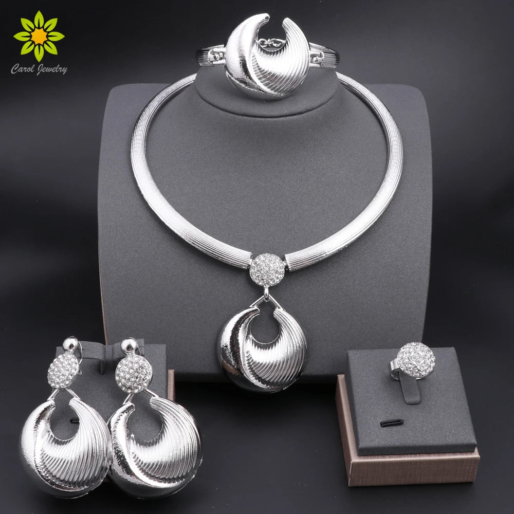 Dubai Jewelry Set For Women Silver Plated Luxury Necklace Earrings Bracelet And Ring Set Jewelry For Wedding Party Trending ﻿ - TheGlamTrend200001033:361180GoldGoldDubai Jewelry Set For Women Silver Plated Luxury Necklace Earrings Bracelet And Ring Set Jewelry For Wedding Party Trending ﻿