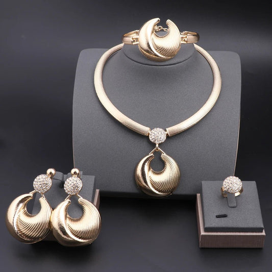 Dubai Jewelry Set For Women Silver Plated Luxury Necklace Earrings Bracelet And Ring Set Jewelry For Wedding Party Trending ﻿ - TheGlamTrend200001033:361180GoldGoldDubai Jewelry Set For Women Silver Plated Luxury Necklace Earrings Bracelet And Ring Set Jewelry For Wedding Party Trending ﻿