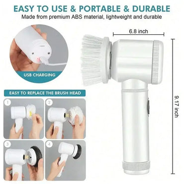 Electric Spin Scrubber, Bathroom Cordless Cleaning Brush Power Scrubber with 5 Replaceable Brush Heads, Electric Cleaning Brush - TheGlamTrend14:200001438WhiteWhiteElectric Spin Scrubber, Bathroom Cordless Cleaning Brush Power Scrubber with 5 Replaceable Brush Heads, Electric Cleaning Brush
