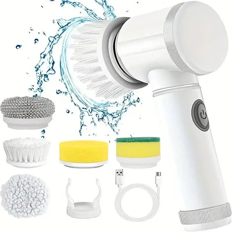 Electric Spin Scrubber, Bathroom Cordless Cleaning Brush Power Scrubber with 5 Replaceable Brush Heads, Electric Cleaning Brush - TheGlamTrend14:200001438WhiteWhiteElectric Spin Scrubber, Bathroom Cordless Cleaning Brush Power Scrubber with 5 Replaceable Brush Heads, Electric Cleaning Brush