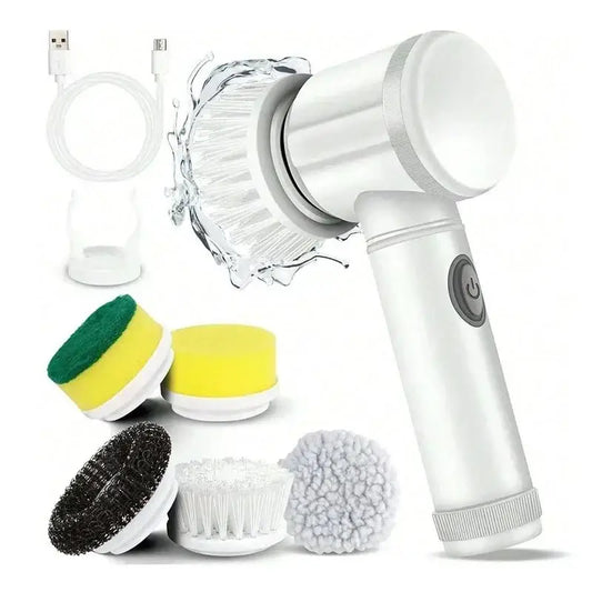 Electric Spin Scrubber, Bathroom Cordless Cleaning Brush Power Scrubber with 5 Replaceable Brush Heads, Electric Cleaning Brush - TheGlamTrend14:200001438WhiteWhiteElectric Spin Scrubber, Bathroom Cordless Cleaning Brush Power Scrubber with 5 Replaceable Brush Heads, Electric Cleaning Brush