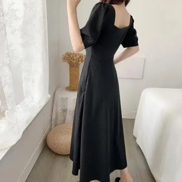 Elegant Slimming Long Dress Summer Puff Sleeves Square Collar White Hebon Lightweight Dress For Women Waist - fitted Casual - TheGlamTrend14:10Burgundy;5:100014064SBurgundyElegant Slimming Long Dress Summer Puff Sleeves Square Collar White Hebon Lightweight Dress For Women Waist - fitted Casual